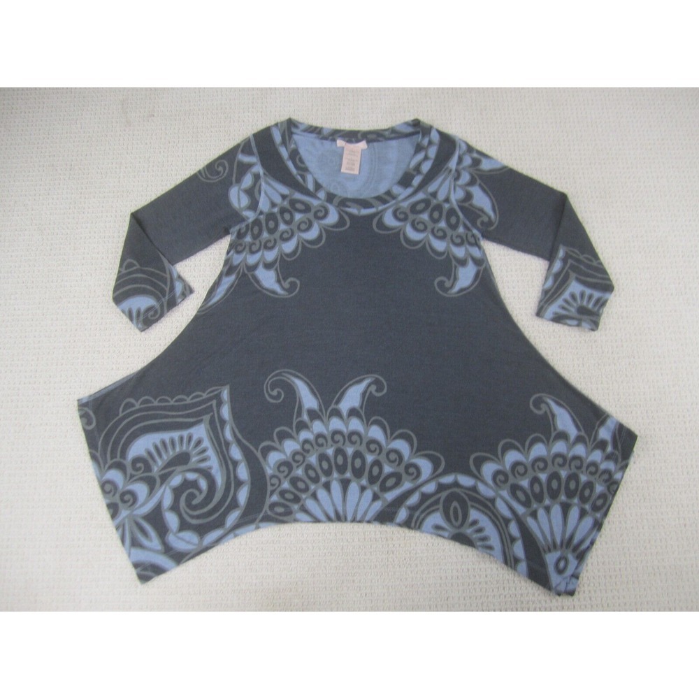 Philosophy Dress Womens Large Blue Paisley Flare Casual Long Sleeve Scoop‎ Neck